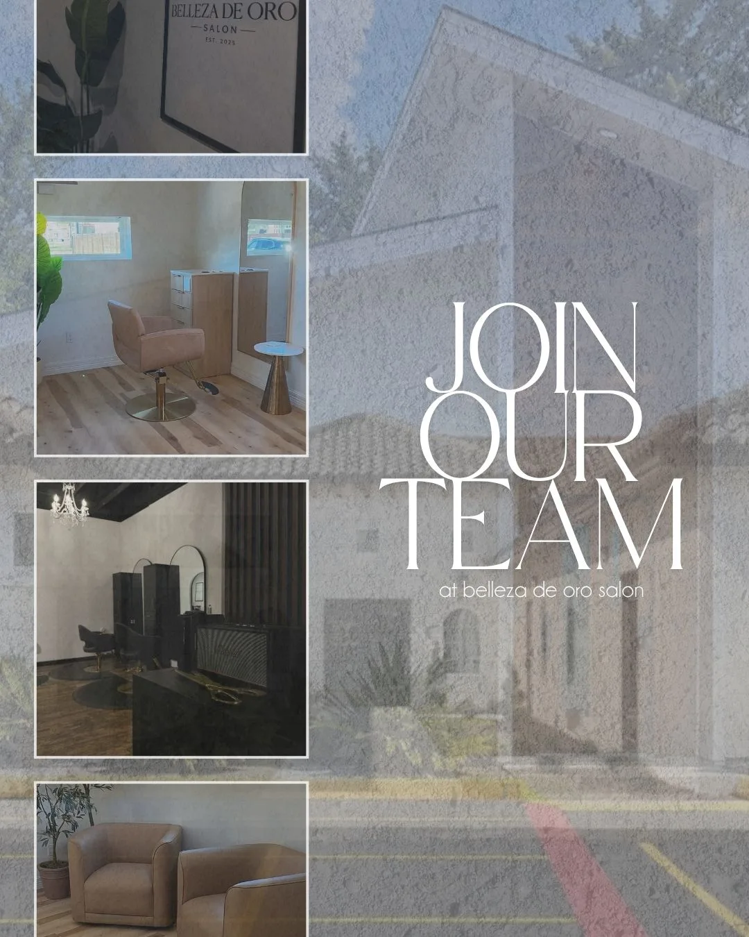 Join our team at Belleza De Oro Salon: photos of the salon's stations, chairs and lounge